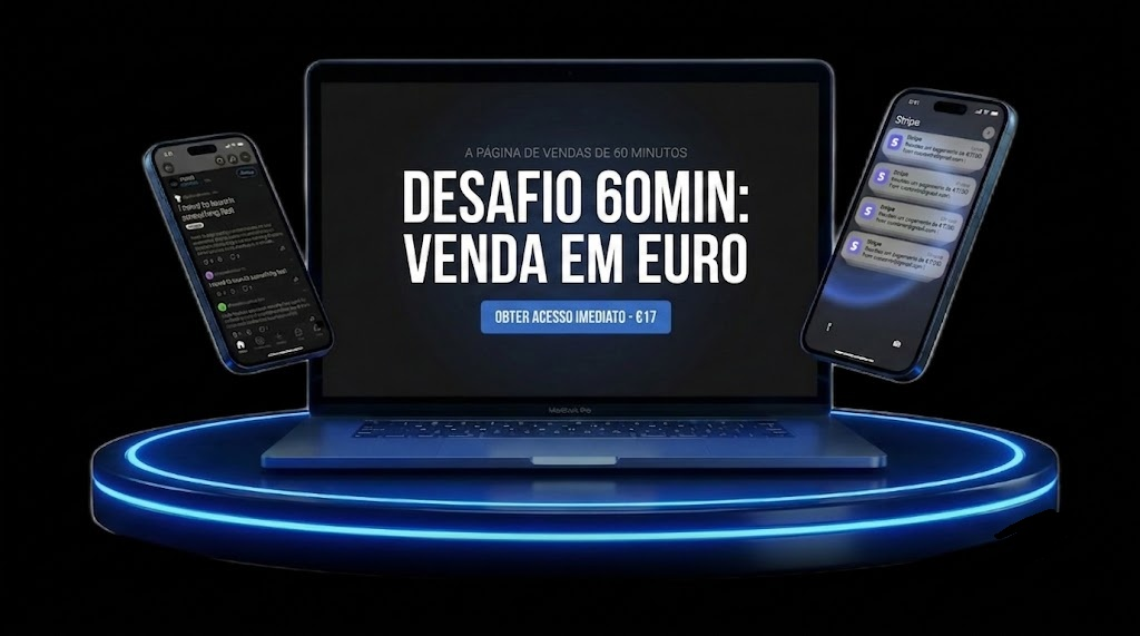 Desafio 60min: Venda em Euro — mockup com notebook e celulares